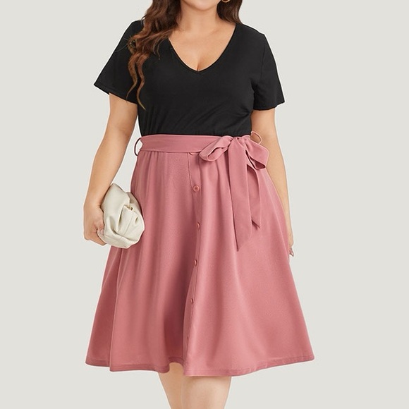 BloomChic Dresses & Skirts - BloomChic Elegant Black & Pink Two Tone Belted Dress Plus Size 3X
